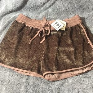 Haute Hippie Taupe Bronze Square Sequin Shorts